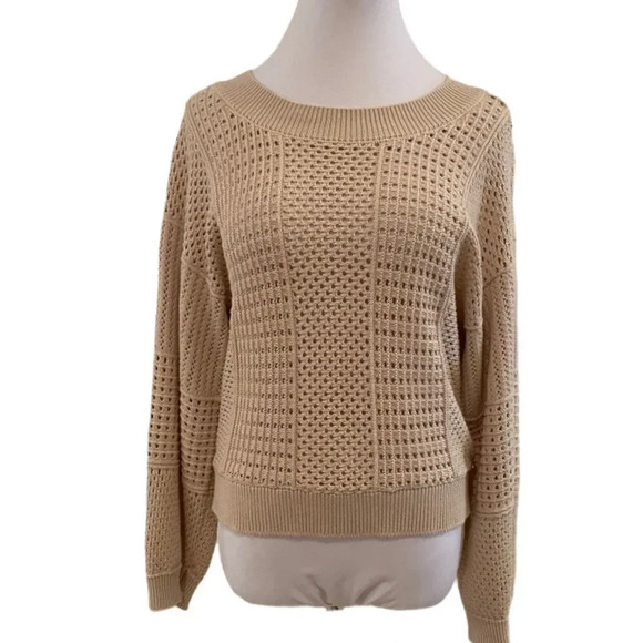 Anthropologie Moth Beige Open-weave Crew Sweater - Picture 2 of 9